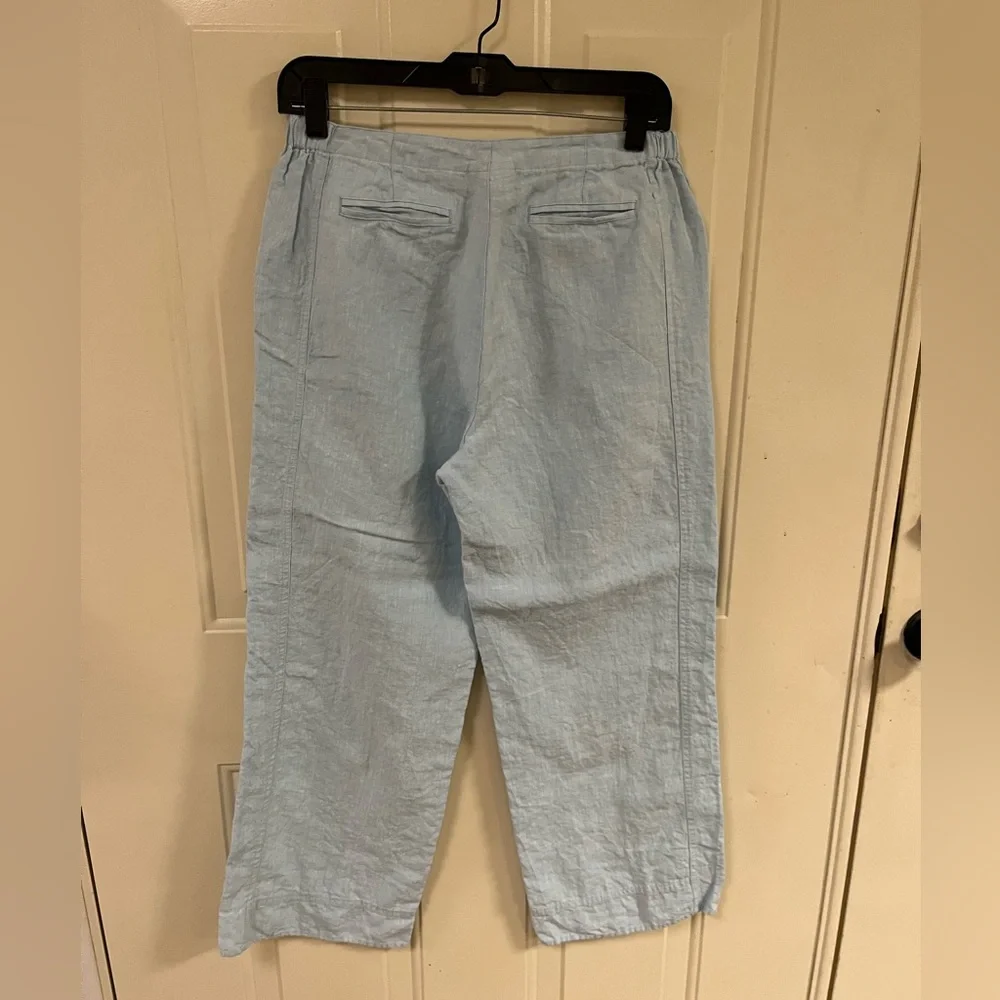 Light Blue Wide-Leg Linen Blend Pants